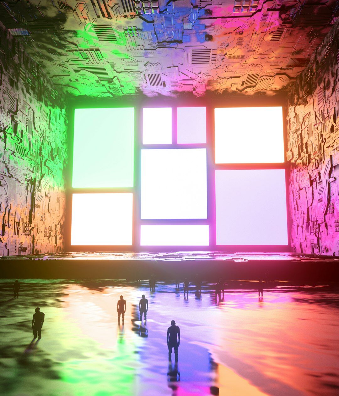Large screen displaying colorful data visualizations
